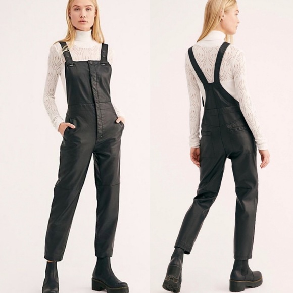 Free People Pants - NEW Free People vegan Black Leather mod overalls